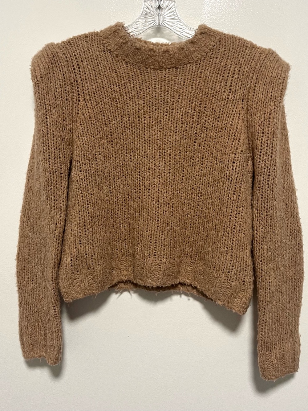 Naadam Cashmere Wool Mock Neck Chunky Fuzzy Sweater Brown XS